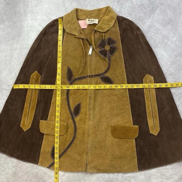 Vintage 60’s Western Style Mexican Genuine Suede Leather Poncho - Picture 8 of 8